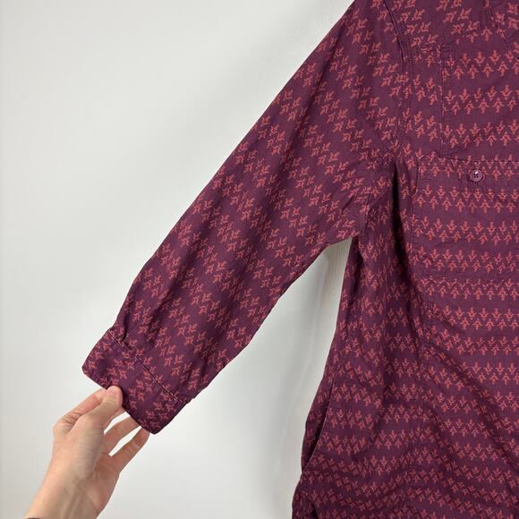 Duluth Trading Women's Free Range Cotton 3/4 Sleeve Tunic Maroon Red Print - Picture 6 of 8